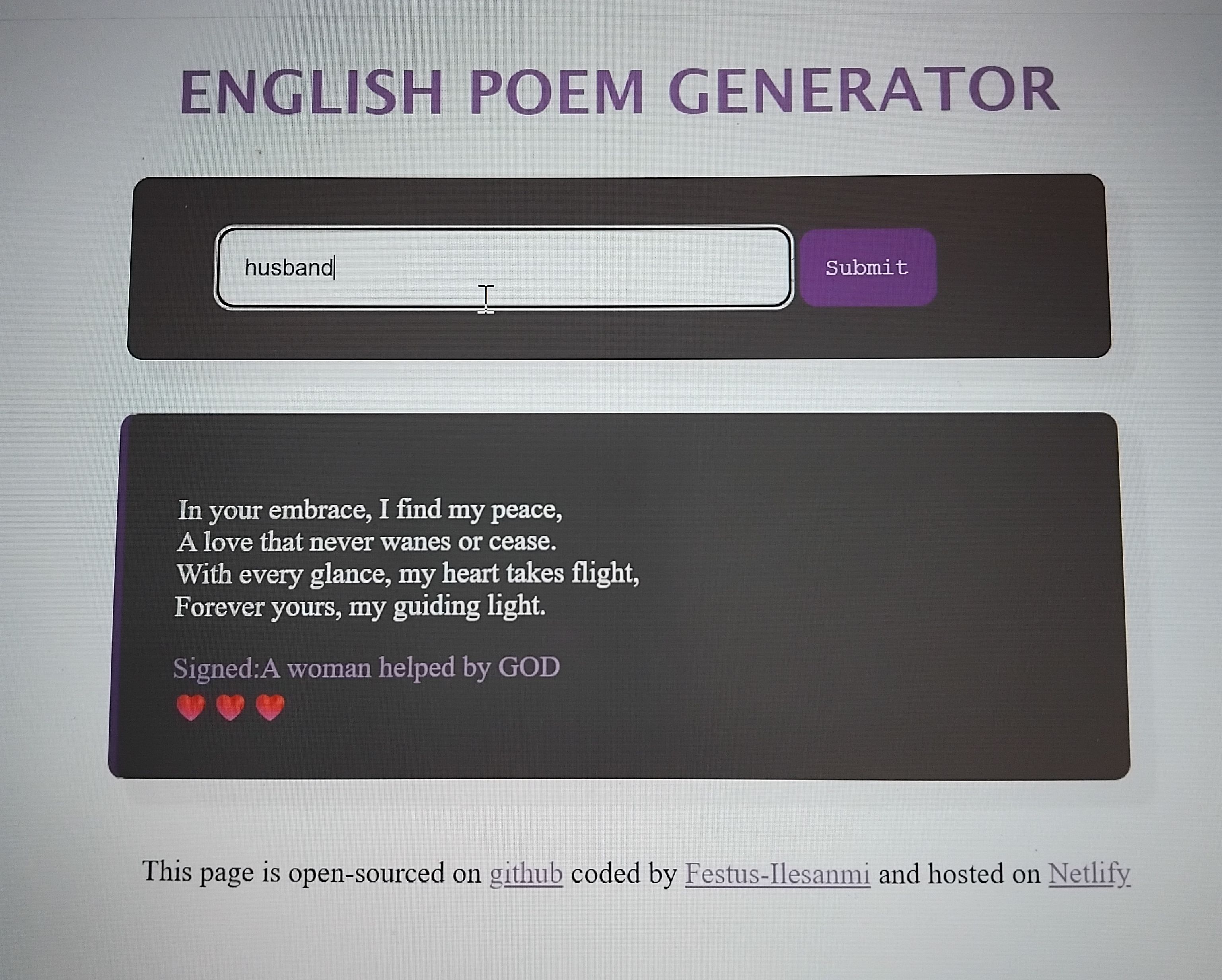 Poem generator app